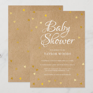 Gold Love Hearts Baby Shower Rustic Kraft Boho Invitation