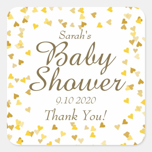 Gold Love Hearts Baby Shower / Sprinkle / Couples Square Sticker (Front)