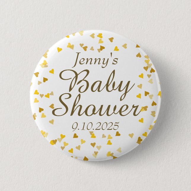 Gold Love Hearts Baby Shower / Sprinkle Pinback Button (Front)
