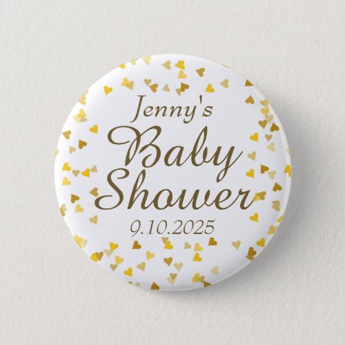 Gold Love Hearts Baby Shower  Sprinkle Pinback Button