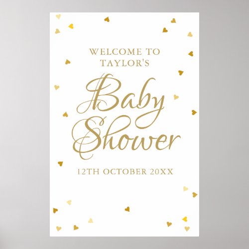 Gold Love Hearts Baby Shower  Sprinkle Welcome Poster