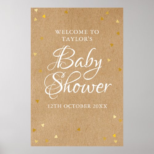 Gold Love Hearts Baby Shower Welcome Sign