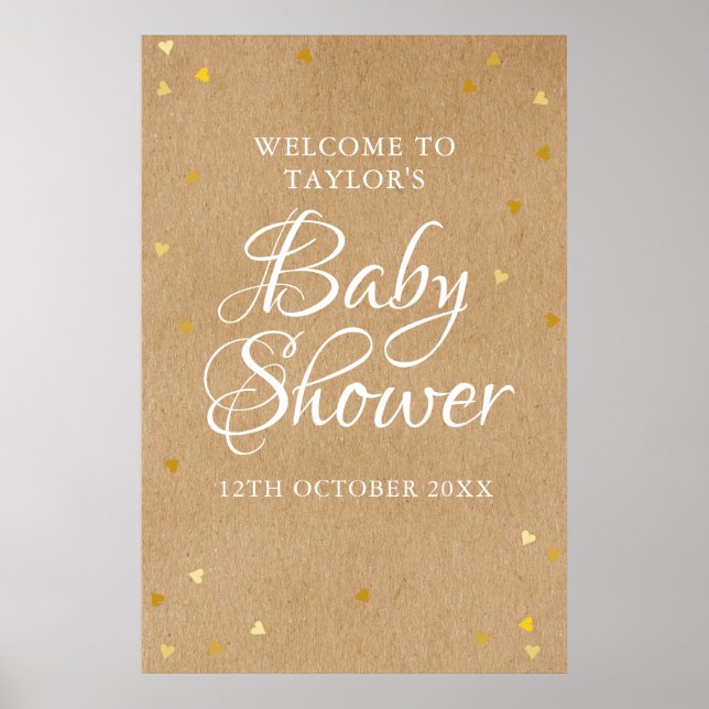 Gold Love Hearts Baby Shower Welcome Sign (Front)