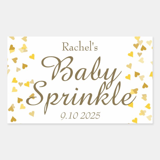 Gold Love Hearts Baby Sprinkle / Shower / Couples Rectangular Sticker (Front)