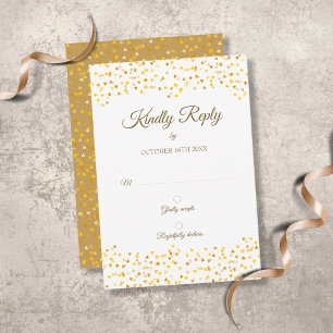 Gold Love Hearts Confetti Elegant Chic RSVP Card