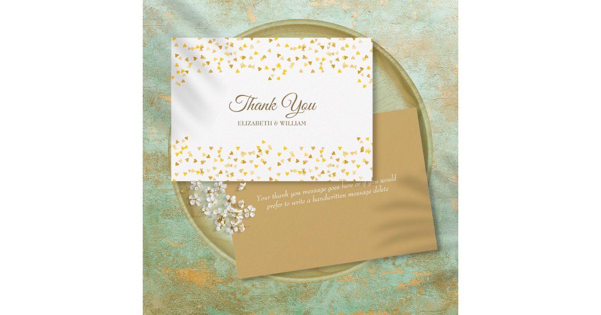 Gold Love Hearts Confetti Elegant Script Thank You Card | Zazzle