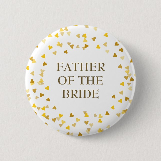Gold Love Hearts Confetti Wedding Name Button (Front)