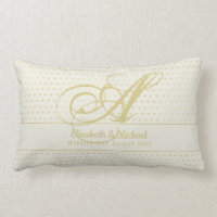 Gold Love Hearts Monogram Wedding Gift Newlyweds Lumbar Pillow
