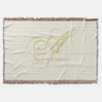 Gold Love Hearts Monogram Wedding Gift Newlyweds Throw Blanket