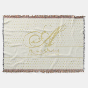 Gold Love Hearts Monogram Wedding Gift Newlyweds Throw Blanket