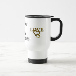 Gold Love Hearts, Names and Date Wed Travel Mug