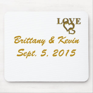 Gold Love Hearts, Names and Dates Wedding Mousepad