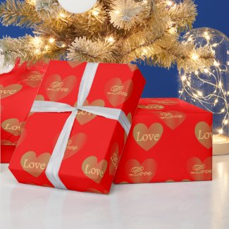 Gold Love Hearts on Red, Wedding and Valentine's
