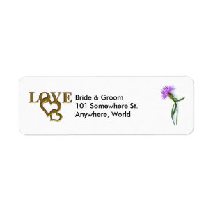 Gold Love Hearts & Purple Thistle Return Address Label