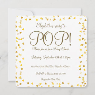Gold Love Hearts Ready to Pop Baby Shower Invitation