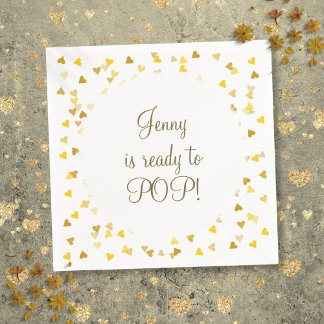 Gold Love Hearts Ready to Pop Baby Shower Sprinkle Napkins