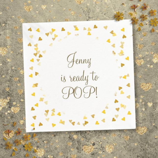 Gold Love Hearts Ready to Pop Baby Shower Sprinkle Napkins (Gold Love Hearts Ready to Pop Baby Shower Sprinkle Napkin)