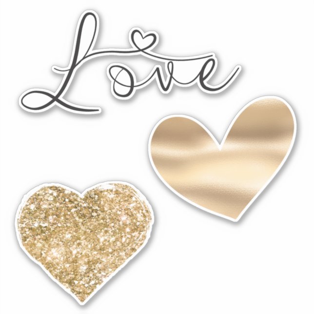 Gold Love Hearts Wedding Sticker (Front)