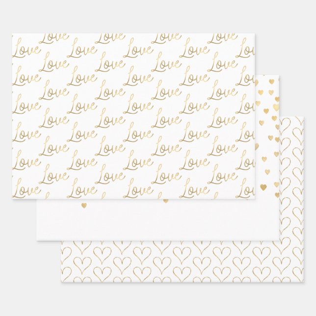 Gold Love Hearts Wrapping Paper Sheets (Set)