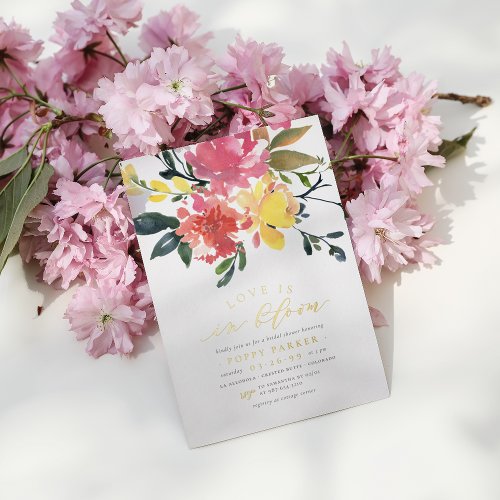 Gold Love In Bloom Spring Floral Bridal Shower Foil Invitation