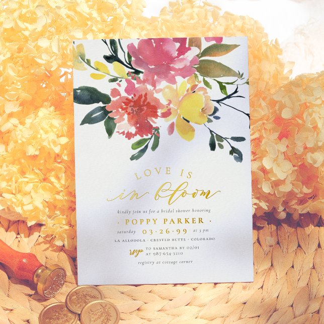 Gold Love In Bloom Spring Floral Bridal Shower Foil Invitation (Creator Uploaded)