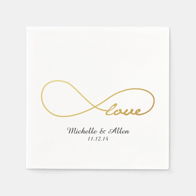 Gold Love Infinity Wedding Paper Napkins Set (Front)