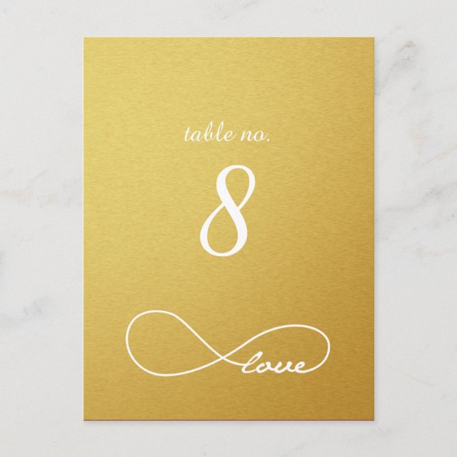 Gold Love Infinity Wedding Table Number Cards (Front)