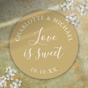 Gold Love Is Sweet Wedding Favor Classic Round Sticker