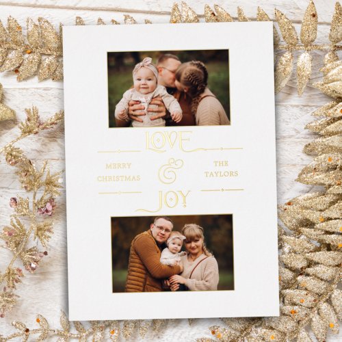 Gold Love  Joy Typography 2_Photo  Foil Holiday Card