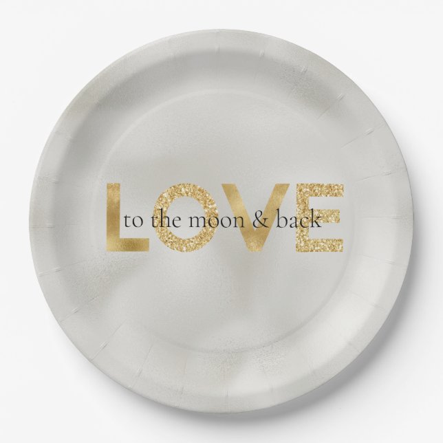 Gold Love Moon and Back        Paper Plates (Front)