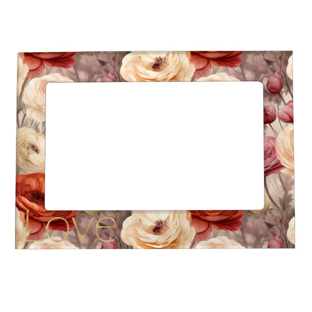 Gold Love Red Cream Floral Magnetic Frame (Front)