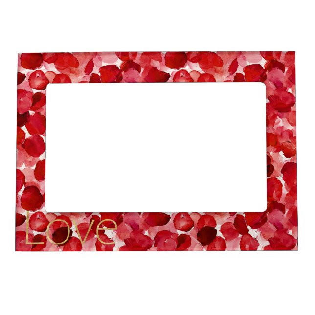 Gold Love Red Rose Petals Floral Magnetic Frame (Front)