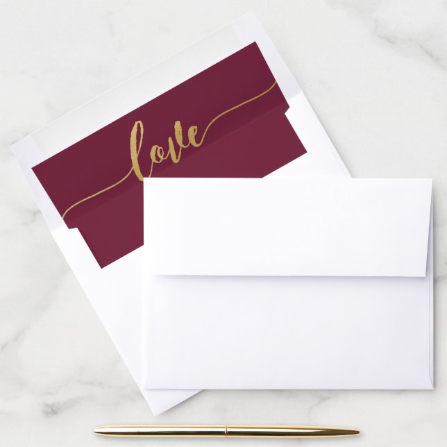 Gold Love Romantic Calligraphy Script Envelope Liner (Desk)