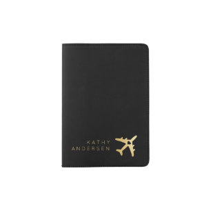 Gold Love to Travel Airplane Passport Holder