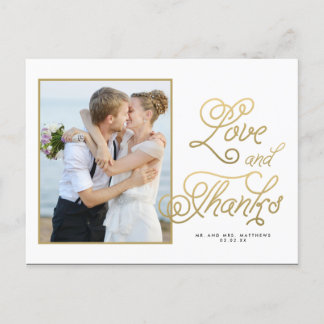 Gold Love | Wedding Photo Thank You Postcard