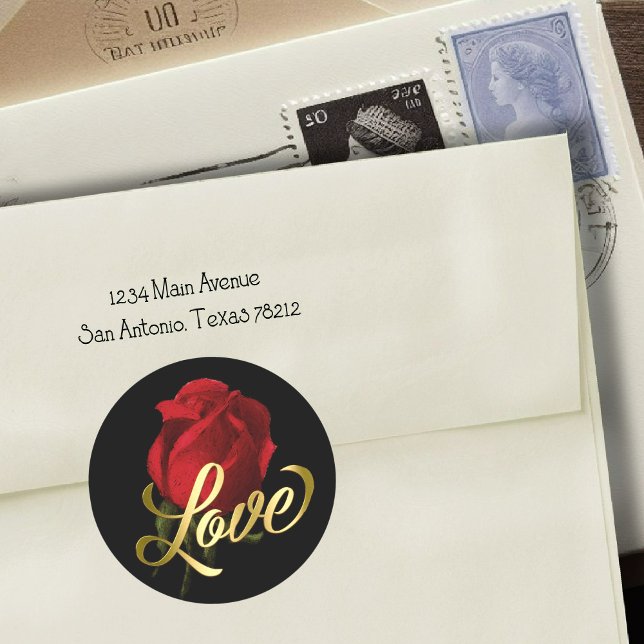Gold Love with Red Rose Classic Round Sticker (Creator Uploaded)