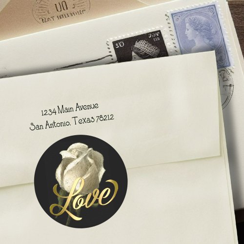 Gold Love with White Rose Classic Round Sticker
