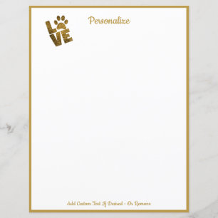 Gold Love your Pet Paw Print Writing Paper