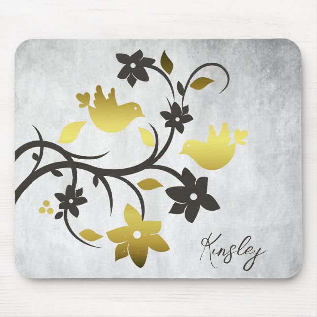 Gold Lovebirds Personalized Mouse Pad (Front)