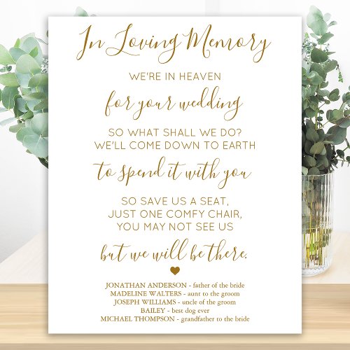 Gold Loving Memory Heaven Poem Wedding Memorial Poster