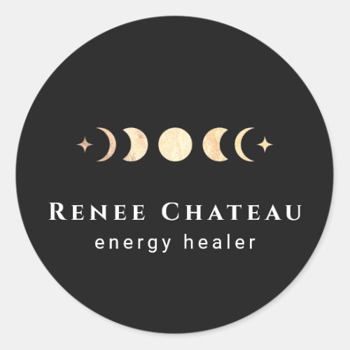 Gold Lunar Moon Phases Energy Healer Classic Round Sticker