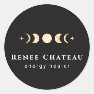 Gold Lunar Moon Phases Energy Healer Classic Round Sticker
