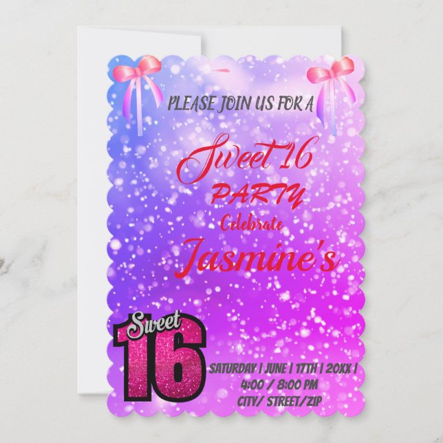 Gold luster befitting sweet 16 Invitation  (Front)
