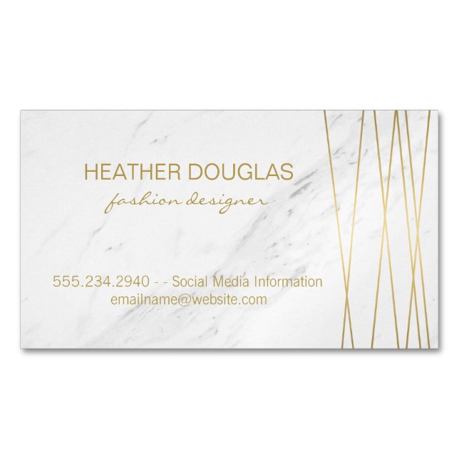 Gold Lux Modern with Marble Business Card Magnet (Front)
