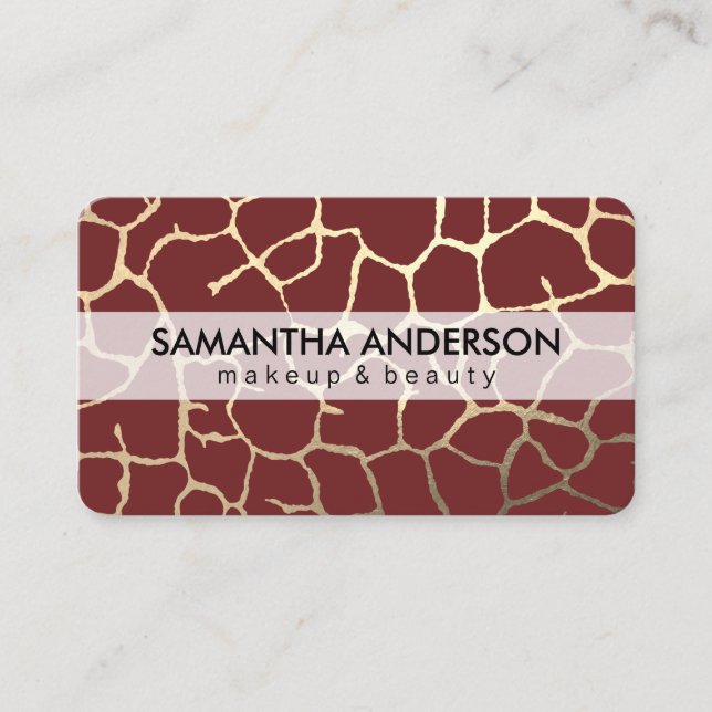 Gold Lux Pattern Dark Red Business Card (Front)