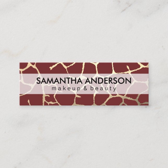 Gold Lux Pattern Dark Red Mini Business Card (Front)
