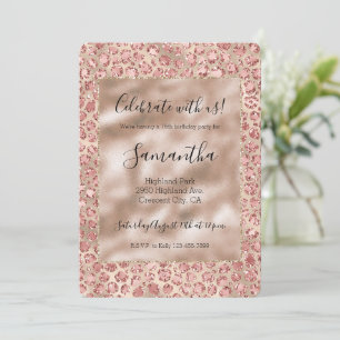 Gold Luxe Blush Pink Glitter Leopard Print Invitation