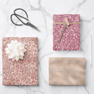 Gold Luxe Blush Pink Glitter Leopard Print   Wrapping Paper Sheets