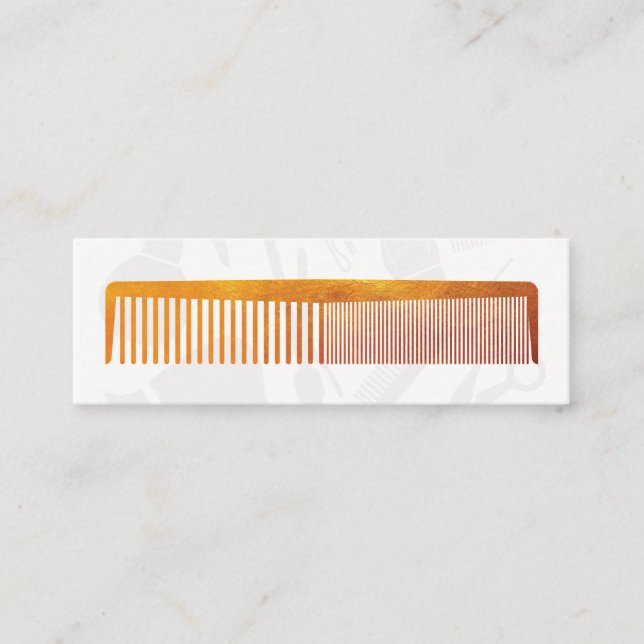Gold Luxe Comb Hair Stylist Mini Business Card (Front)