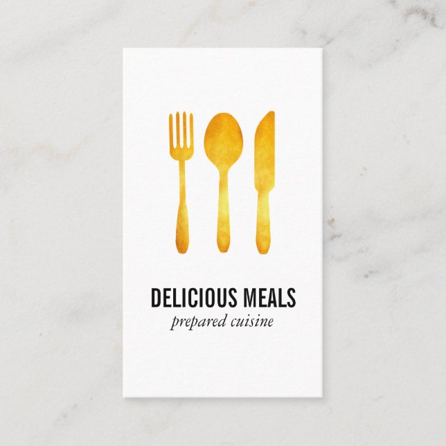 Gold Luxe Food Utensils Business Card (Front)